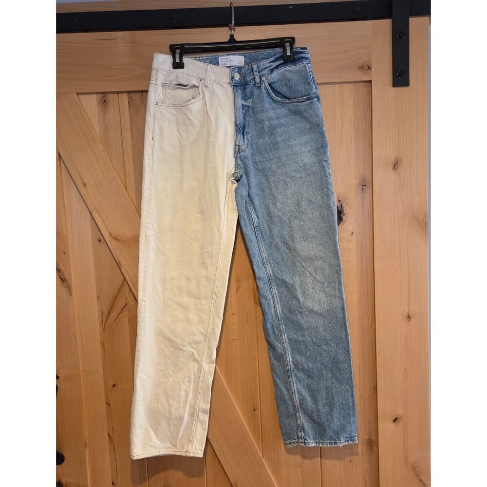 Bershka Men's 30x30 Jeans Colorblock 2 Tone Blue White Splice
